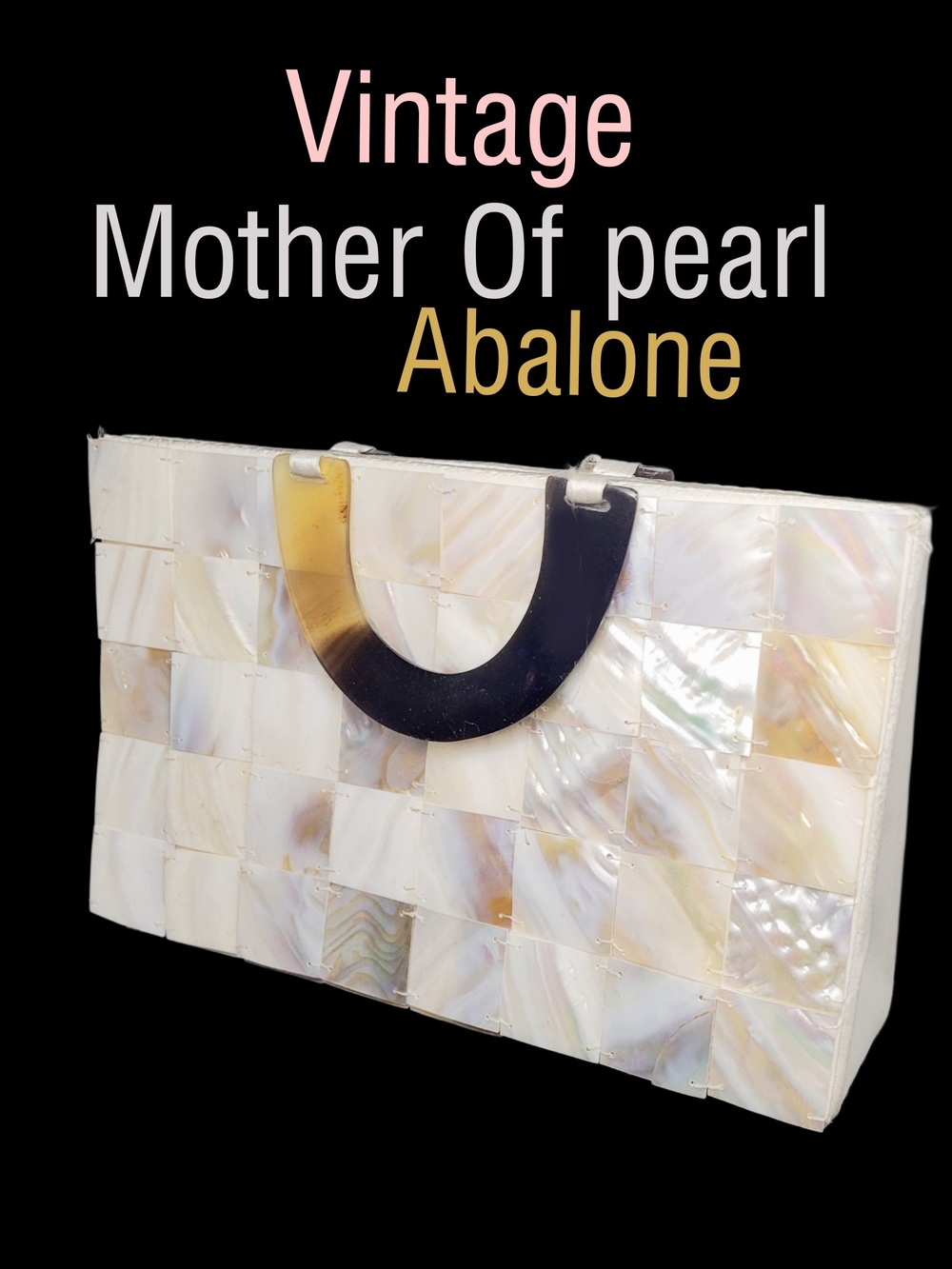 Vintage 1950s Abalone Mother of Pearl Mosaic Handbag - Tortoise Shell Handles